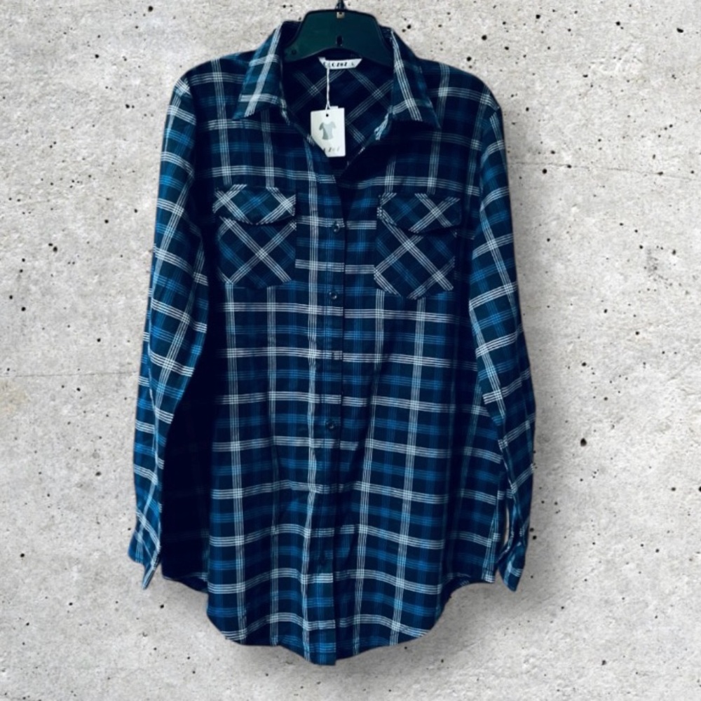 NWT Cloxox Women’s Long Plaid Casual Button Down Shirt
